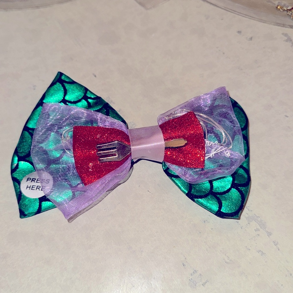 Ariel Hair Bow with Fork Accent. Lights Up Disney Parks Exclusive Clip on bow